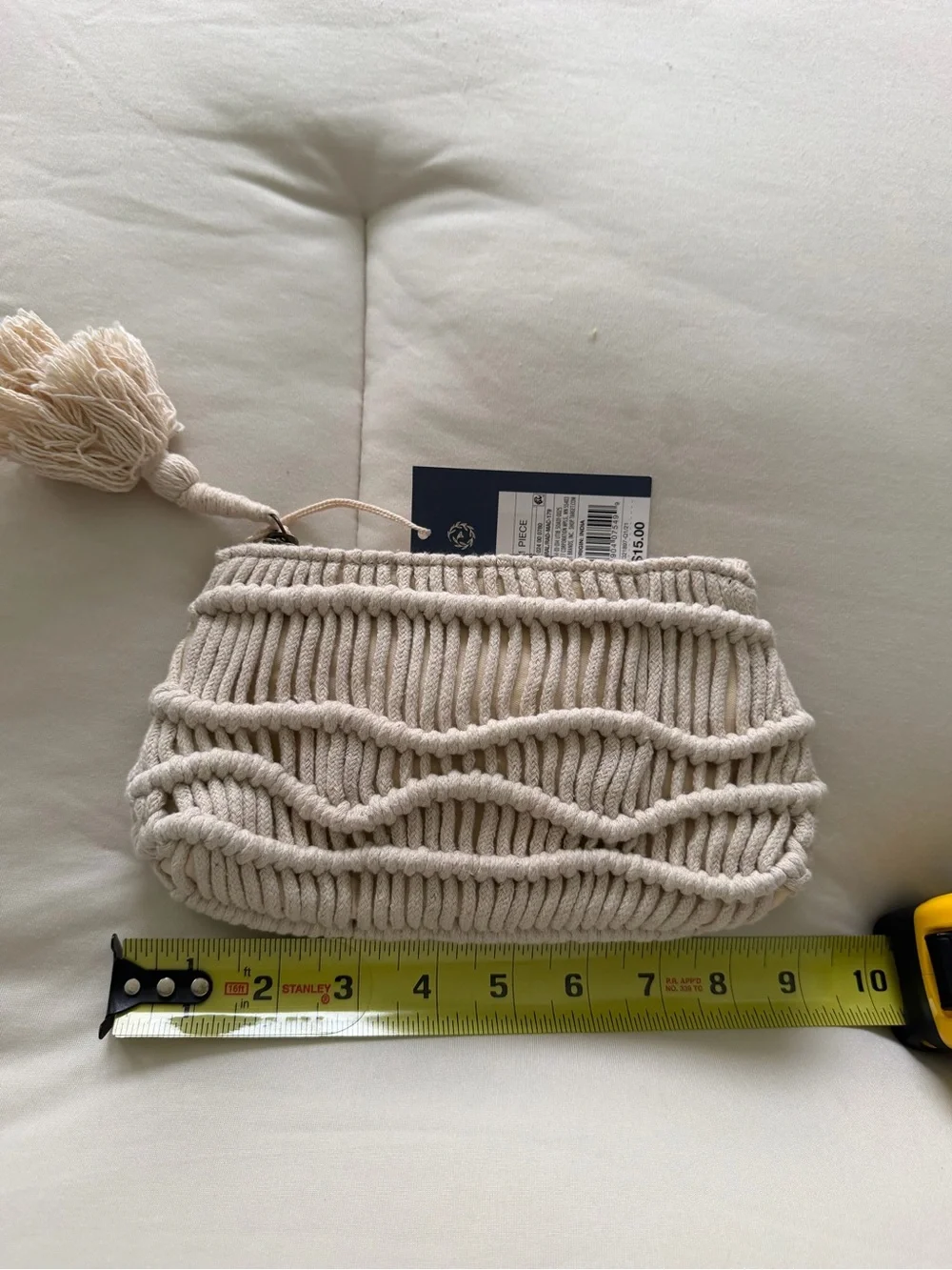 Universal Thread Cream Woven Cotton Clutch with Tassel
